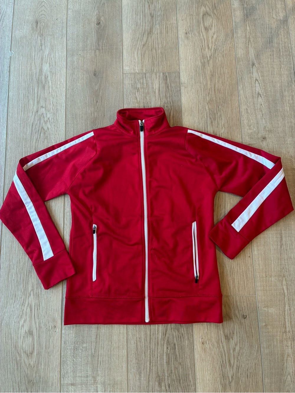 Holloway Red Track Jacket with White Stripes size XS zip pockets July 4th USA